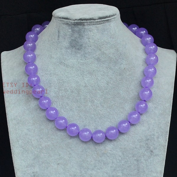 14mm Light Purple Jade Necklace, Single Strand Big Lilac Bead Necklace, statement necklace, lavender stone necklace, beaded necklace