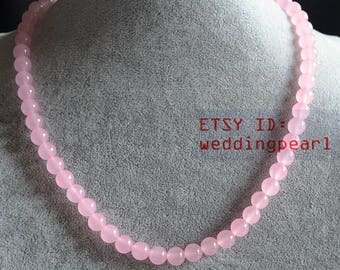 pink jade necklace, sing strand 8mm pink bead necklace, real jade, bridesmaid necklace, chindren necklace,women necklace,statement necklace