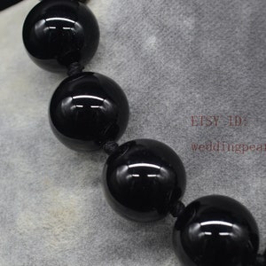 very big black agate bead necklace, 20 mm black bead necklace, women necklace,men necklace, hand knotted each bead, statement necklace image 2