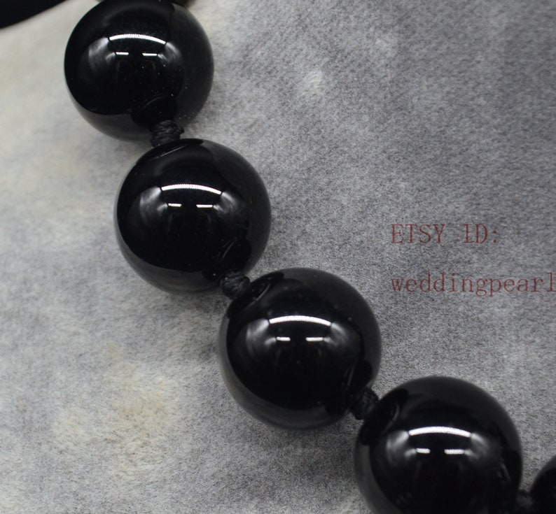 very big black agate bead necklace, 20 mm black bead necklace, women necklace,men necklace, hand knotted each bead, statement necklace image 2