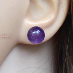 real amethyst stud earrings, February birthstone, 6mm,8mm,10 mm amethyst earring, purple bead earrings, statement earrings, purple earrings