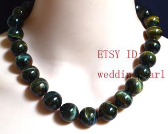 16 mmの大胆なタイガーアイネックレス、天然イエロータイガーアイ