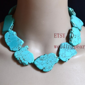Chunky Synthetic Turquoise Statement Necklace, Big Turquoise Beaded Necklace, Large Turquoise Necklace