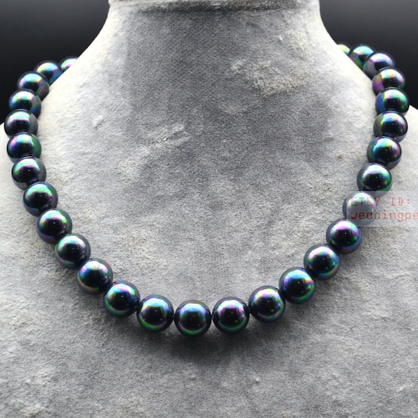 peacock color mother of pearl necklaces, 12mm shell pearl necklaces, big man made pearl necklaces, mother necklace,statement necklace
