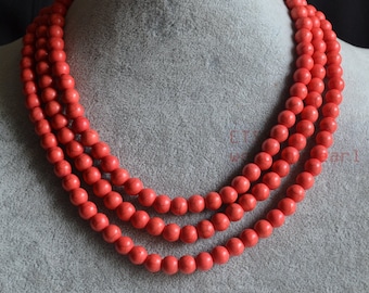 orange turqoise necklace,triple strands orange necklace, faketurquoise bead necklace, statement necklace, wedding bridesmaid necklace