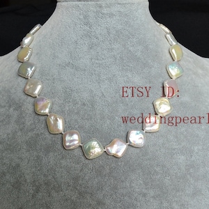 coin pearl necklace,13-14mm genuine pearl necklace,wedding necklace,freshwater pearl necklace,ivory pearl neckalce,quadrilateral coil pearls