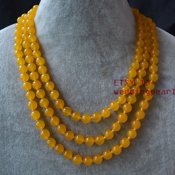long yellow jade necklace, 55 inch 8mm hand knotted jade necklace, yellow bead necklace, lady necklace, Christmas present,bridesmaid jewelry