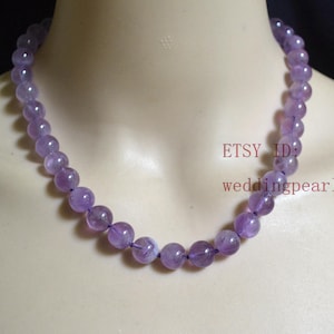 10mm Real Amethyst necklace, Light purple amethyst beaded, single strand amethyst necklace, statement necklace, genuine stone necklace