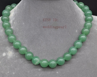 Collana avventurina verde da 12 mm, collana con perline verdi grandi a filo singolo, collana di dichiarazione, collana di pietra verde artificiale, collana da donna