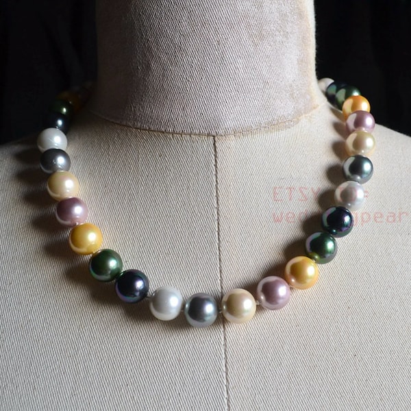 12mm Multi-color pearl necklaces, mother of pearl necklaces, big pearl necklaces, bridesmaids necklace, mother necklace,statement necklace