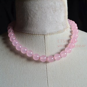 10mm pink jade necklace,single strand pink bead necklace,statement necklace, women necklace,real stone necklace