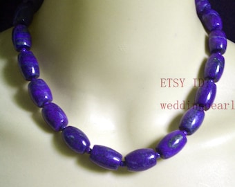 Lapis lazuli-ketting, grote emmerkraal, choker 17 inch