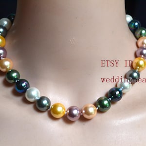 12mm Multi-color pearl necklaces,  Synthsic pearl necklaces, bridesmaids necklace,mother necklace, statement necklace,rainbow pearl necklace