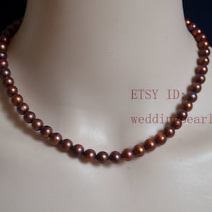 Brown Pearl Necklace, real pearl necklace,7-7.5mm freshwater pearl necklace,statement necklace, dyed color pearl necklace, round pearl beads