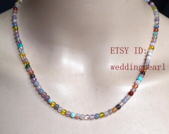 4mm Multicolor Crystal Bead Necklace, Women's Jewelry