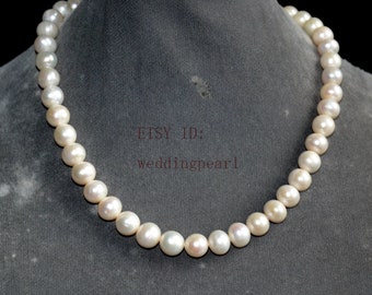 real pearl necklace, 9-9.5 mm freshwater pearl necklaces, genuine pearl beaded necklace, statement necklace, real Pearl necklace