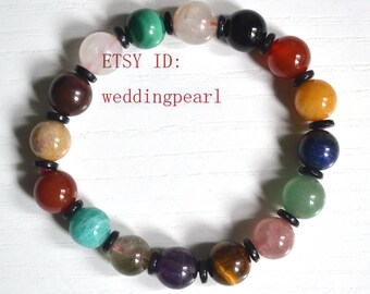 Rainbow Natural Stone Bracelet, Stretchy Beaded Bracelet (7 inch)