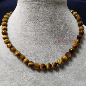 8mm tigers eye necklace, single strand tigers eye bead necklace, statement necklace, women necklace, real stone necklace