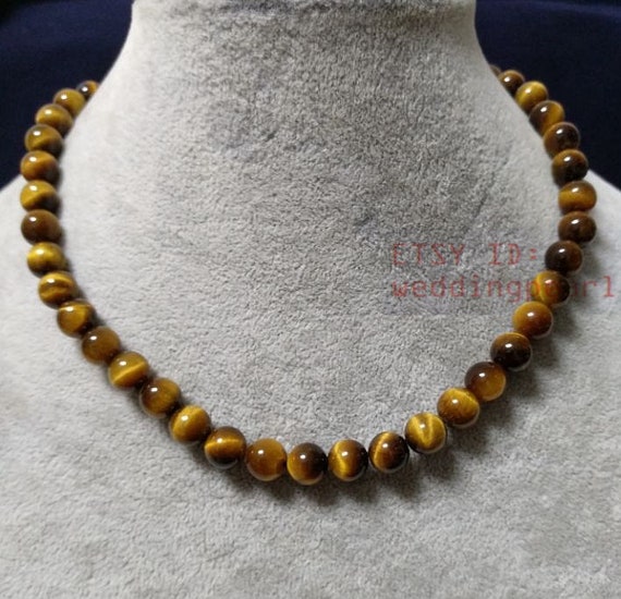 Bead Necklace Authentic Tiger Eye Necklace 8mm Tigers Eye Necklace