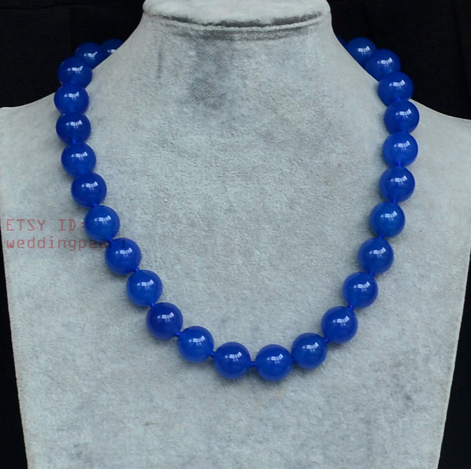 14mm Blue Jade Necklace Single Strand Big Blue Beaded Necklace statement necklace Blue stone necklace bead necklace