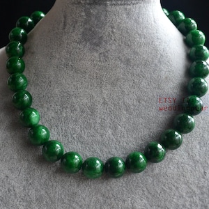 14 mm big dark green jade necklace, hand knotted beaded necklace, statement necklace, mother necklace, women necklace image 3