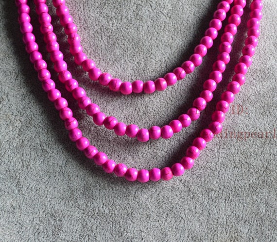 55 Inches 6 Mm Hot Pink Turquoise Necklace Single Strand