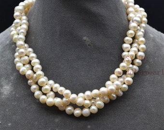 Real Pearl Necklaces, wedding necklace, ivory freshwater pearl necklace, jewelry necklace,twist pearl necklace, statement necklace