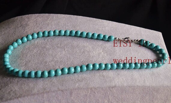 Single Strand 8mm Turquoise Necklace Turquoise Bead Necklace