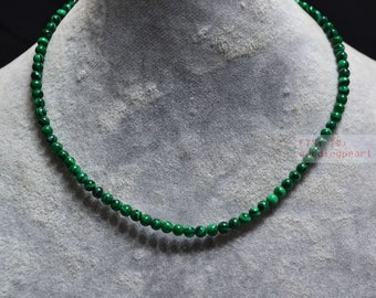 Collier en malachite de 4,4 mm, petit collier de perles de malachite synthétiques, collier pour enfant, collier pour enfants, collier de perles vertes simple brin