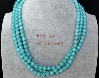 8 mm man-made turquoise necklace, single strand turquoise long necklace,statement necklace,wedding necklace, bridesmaid necklaces