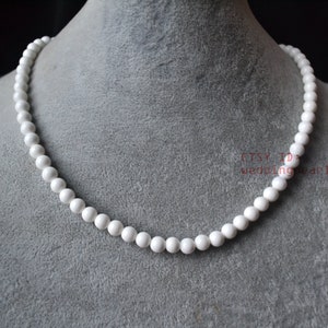 single strand 6 mm white shell necklace, statement necklace,small white bead necklaces, mother of pearl necklace, flower girl necklace image 1