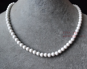 single strand 6 mm white shell necklace, statement necklace,small white bead necklaces, mother of pearl necklace, flower girl necklace