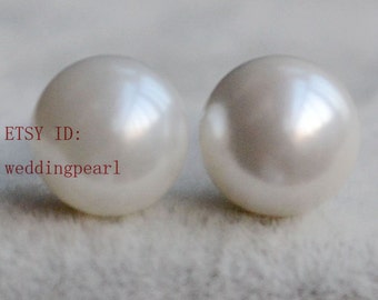 boucles d'oreilles de mariage, boucles d'oreilles en perles de coquillages, boucle d'oreilles en perle blanc cassé de 8 mm, boucles d'oreilles de demoiselle d'honneur, clous d'oreilles en perles rondes, clous d'oreilles en perles