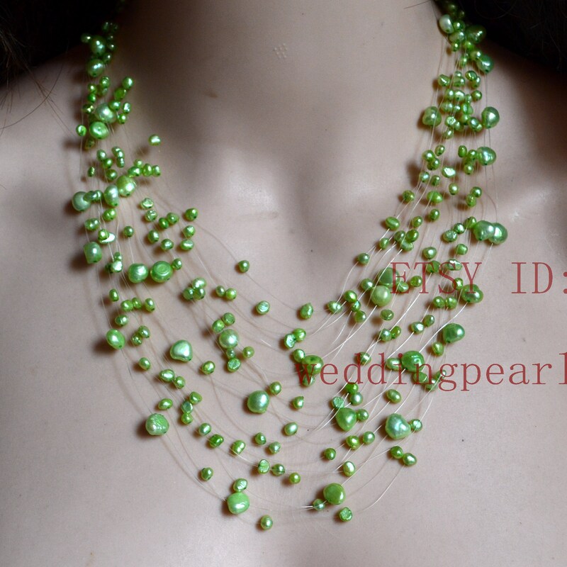 Small Green Pearl and Chaton Necklace main image 1