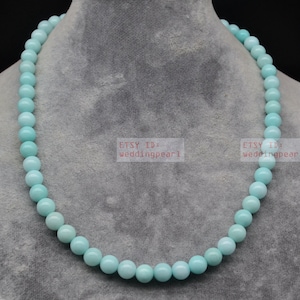 mint blue jade necklace, sing strand 8mm baby blue bead necklace, bridesmaid necklace, statement necklace,light blue color necklace