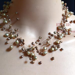 Baroque Pearl Necklace, 17 inch Real Pearl Floating Necklace, Illusion Necklace, Multistrand Necklace, Statement Necklace