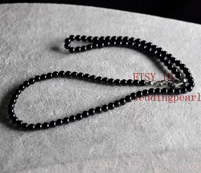 4 mm svart agathalsband, liten pärlsträng bild 3