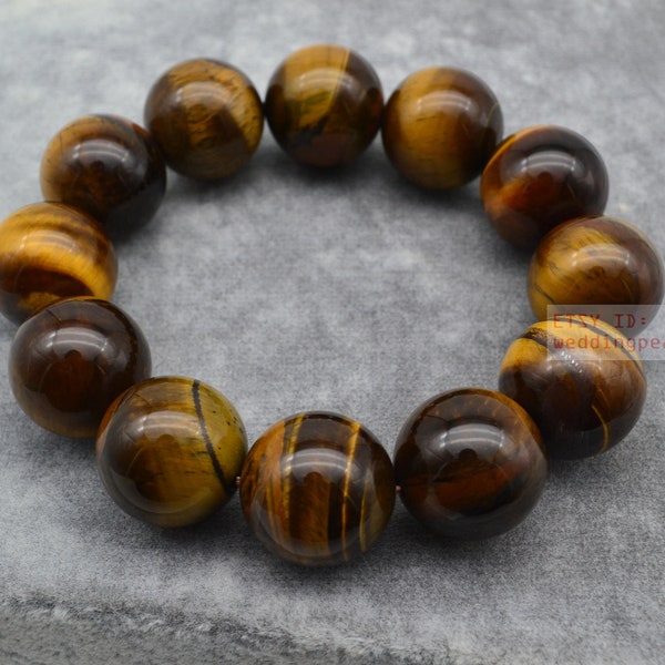 18mm natural tiger's-eye stone bracelet,man bracelet, elastic thread bracelet,big tiger's eye bracelet, stretch bracelet, large stone