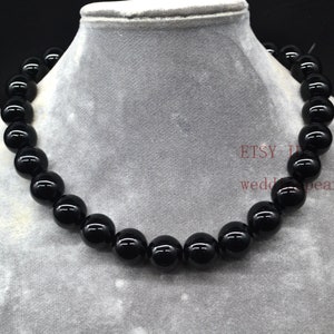 14mm black agate necklace,High Quality single strand black stone necklace,statement,black beaded necklace,black necklace,real stone necklace