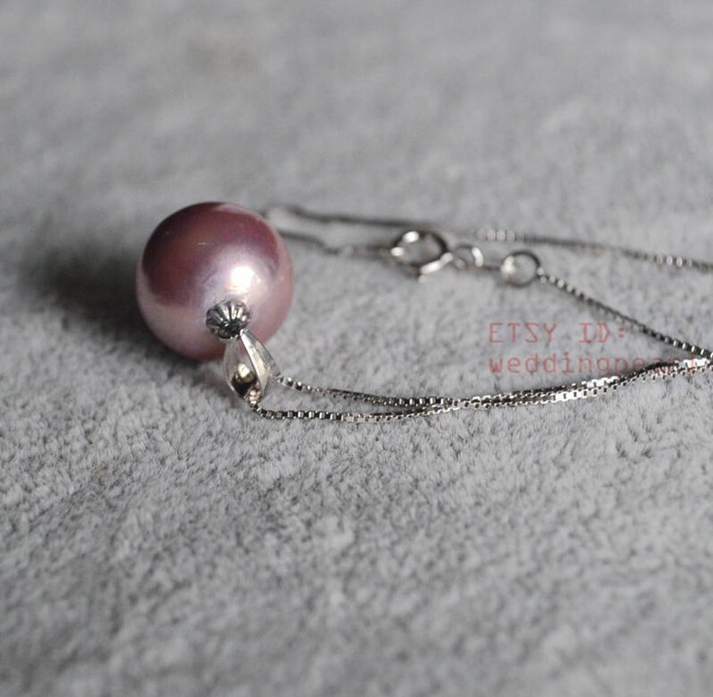Lavender Round Seashell Pearl Necklace For Women – 12mm Simulated Pearl, 18 Inch Length