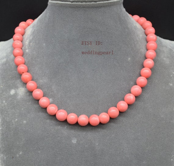 Pink Coral Necklace, Round Coral Necklace,10mm Single Strand Pink Bead  Necklace, Real Dyed Coral Necklace,women Necklace 