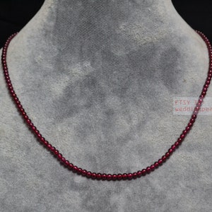 3mm Garnet necklace, tiny single strand burgundy red beaded necklace, natural garnet necklace, tiny round garnet beads, small garnet beads