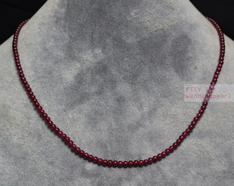 3mm Granat Halskette, winzige burgunderrote Perlenkette, natürliche Granat Halskette, winzige runde Granatperlen, kleine Granatperlen