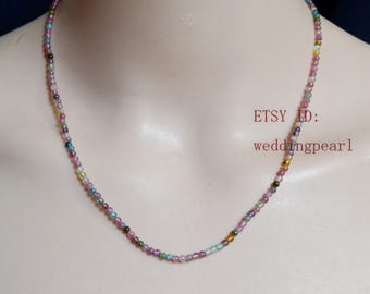 Multicolor Turmalin Perlen Halskette, kleiner Edelstein Strang