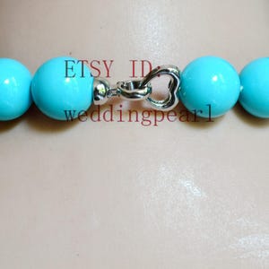 light blue beads necklace,16mm turquoise color mother of pearl beaded,shell pearl necklace,pearl necklace,wedding jewelrys,gift for her. image 3