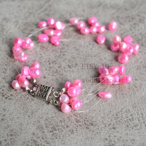 Pink Floating Bracelet, Illusion Bracelet, multi-strand pearl Bracelet, genuine pearl bracelet, Pink beaded bracelet