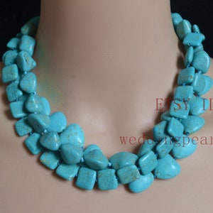 Chunky Turquoise Necklace, Triple Strand Statement Necklace