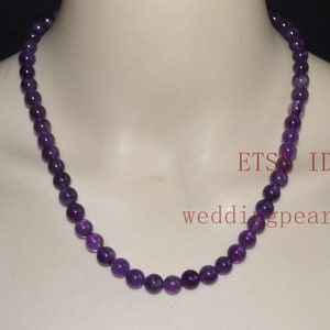 8mm Real Amethyst necklace, single strand amethyst beaded necklace, statement necklace, women necklace, genuine stone necklace