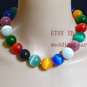 very big multicolor cat&#39;s eye stone necklace, 18.5-20 mm colorful necklace, choker necklace, hand knotted each bead, statement necklace