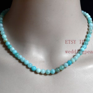 Kleine Amazonietketting, blauwgroene steenkralen, roestvrijstalen sluiting